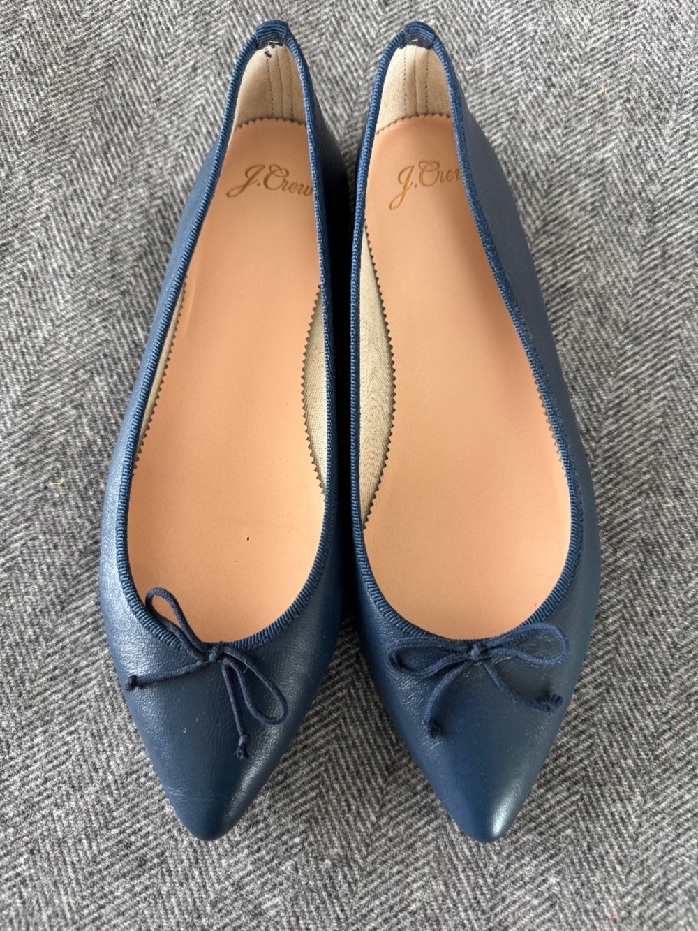 JCREW, GEMMA NAVY BLUE LEATHER BALLET FLAT